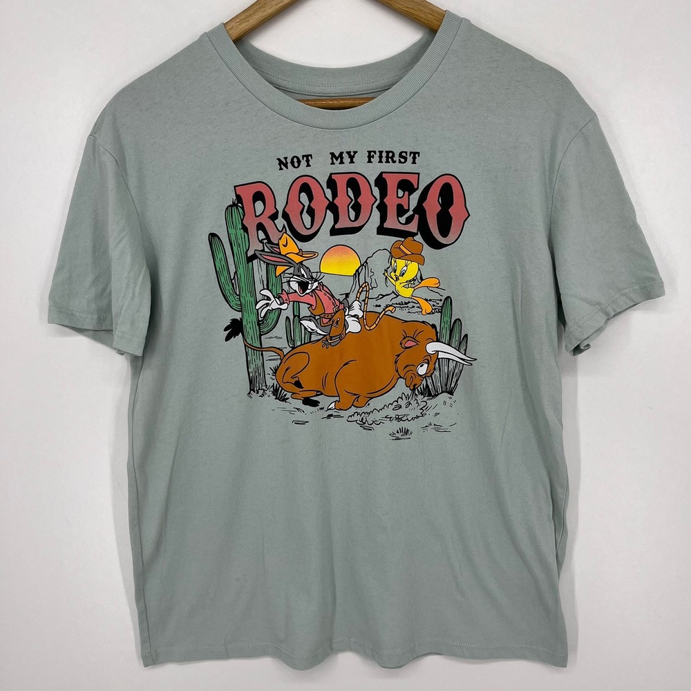 Looney Tunes Not My First Rodeo Bugs Bunny Tweety Graphic T-Shirt Jade Green L‎